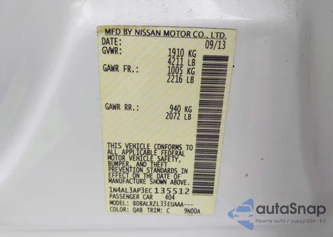 2014 Nissan Altima 2.5 S из США, поврежденный, VIN 1N4AL3AP3EC135512